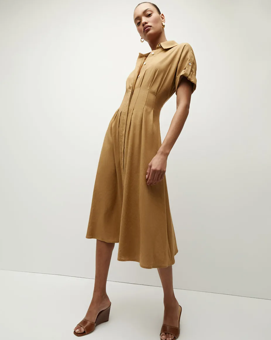 Adavi Khaki Linen Shirt Dress