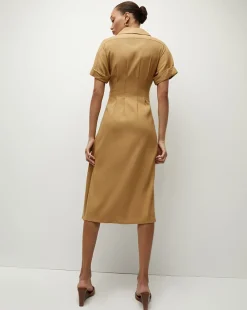 Adavi Khaki Linen Shirt Dress
