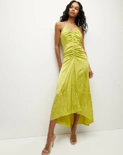 Aldana Stretch-Silk Dress in Chartreuse