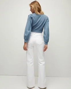 Anabel Slate Blue Puff-Sleeved Top