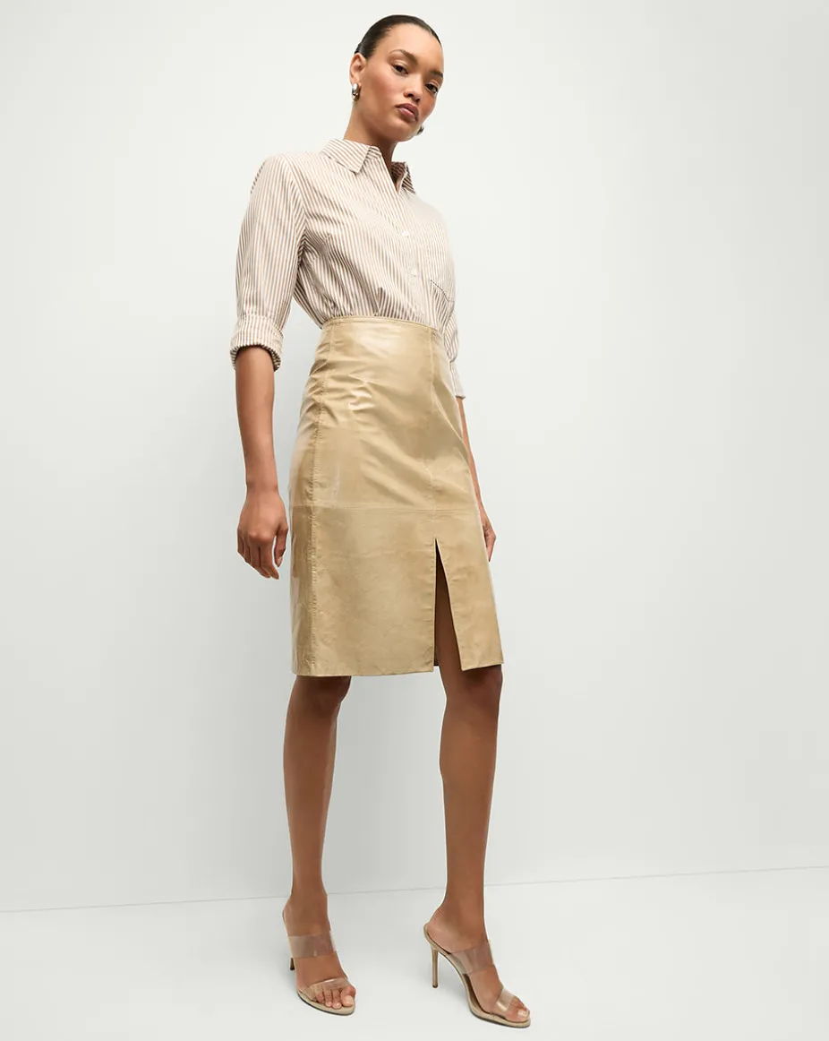 Anderson Coated Leather Skirt in Khaki