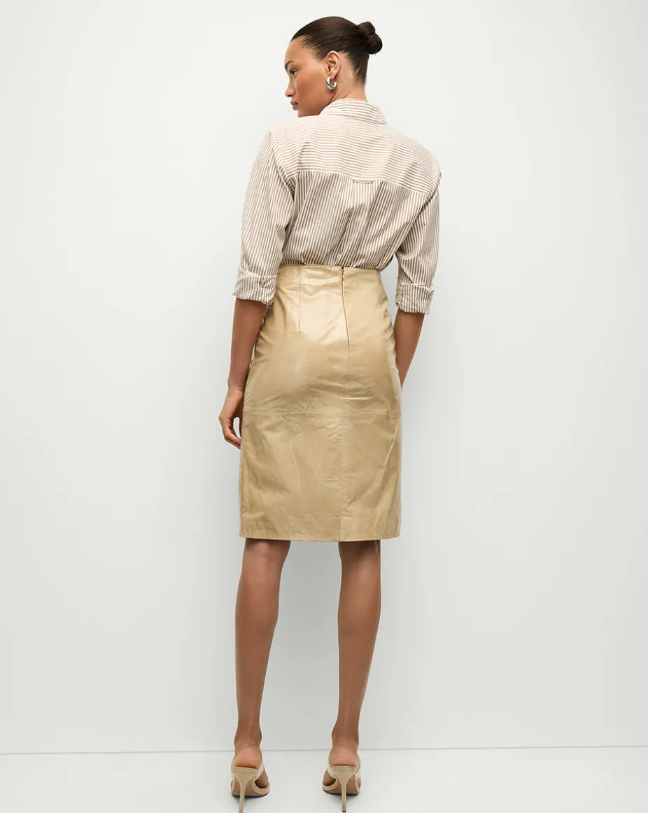 Anderson Coated Leather Skirt in Khaki