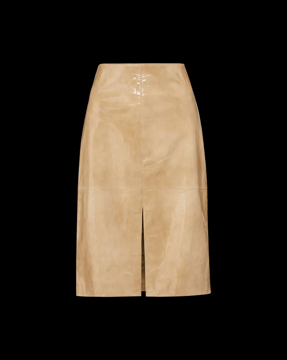 Anderson Coated Leather Skirt in Khaki