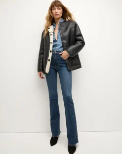 Anya Reversible Shearling Coat in Ecru/Black