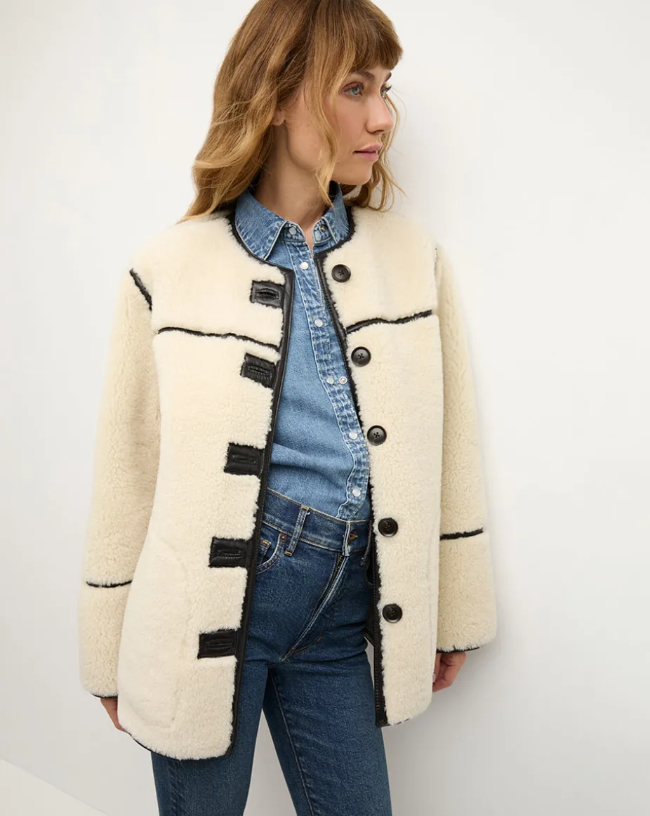 Anya Reversible Shearling Coat in Ecru/Black
