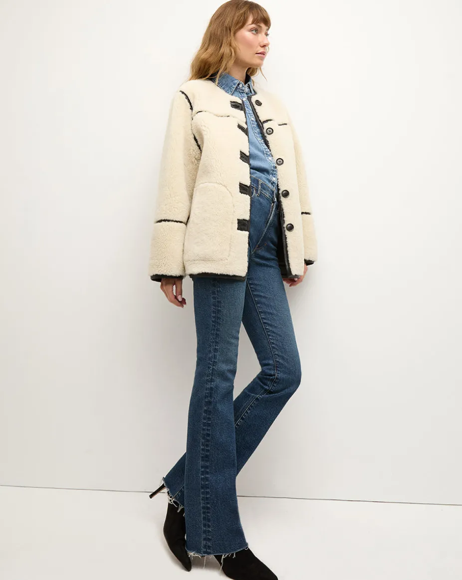 Anya Reversible Shearling Coat in Ecru/Black