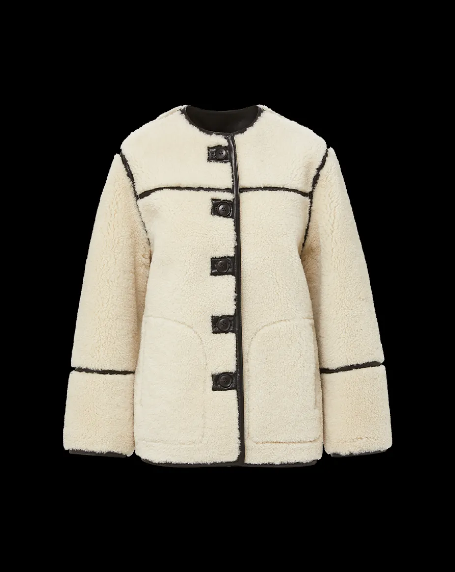 Anya Reversible Shearling Coat in Ecru/Black