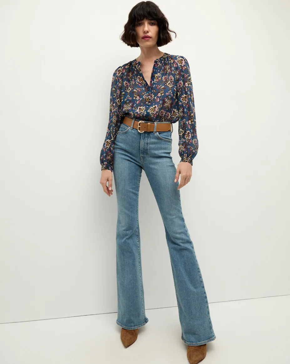 Ashlynn Silk Blouse in Blue Print