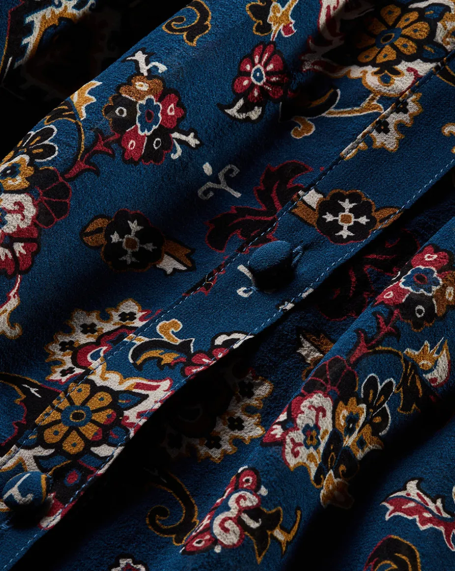 Ashlynn Silk Blouse in Blue Print