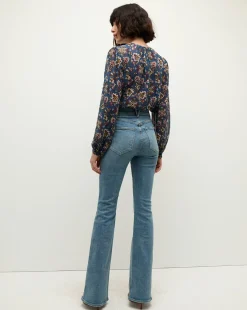 Ashlynn Silk Blouse in Blue Print