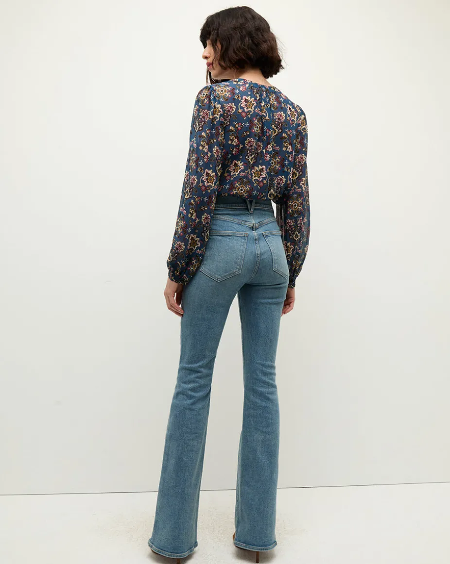 Ashlynn Silk Blouse in Blue Print