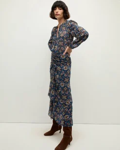 Ashlynn Silk Blouse in Blue Print