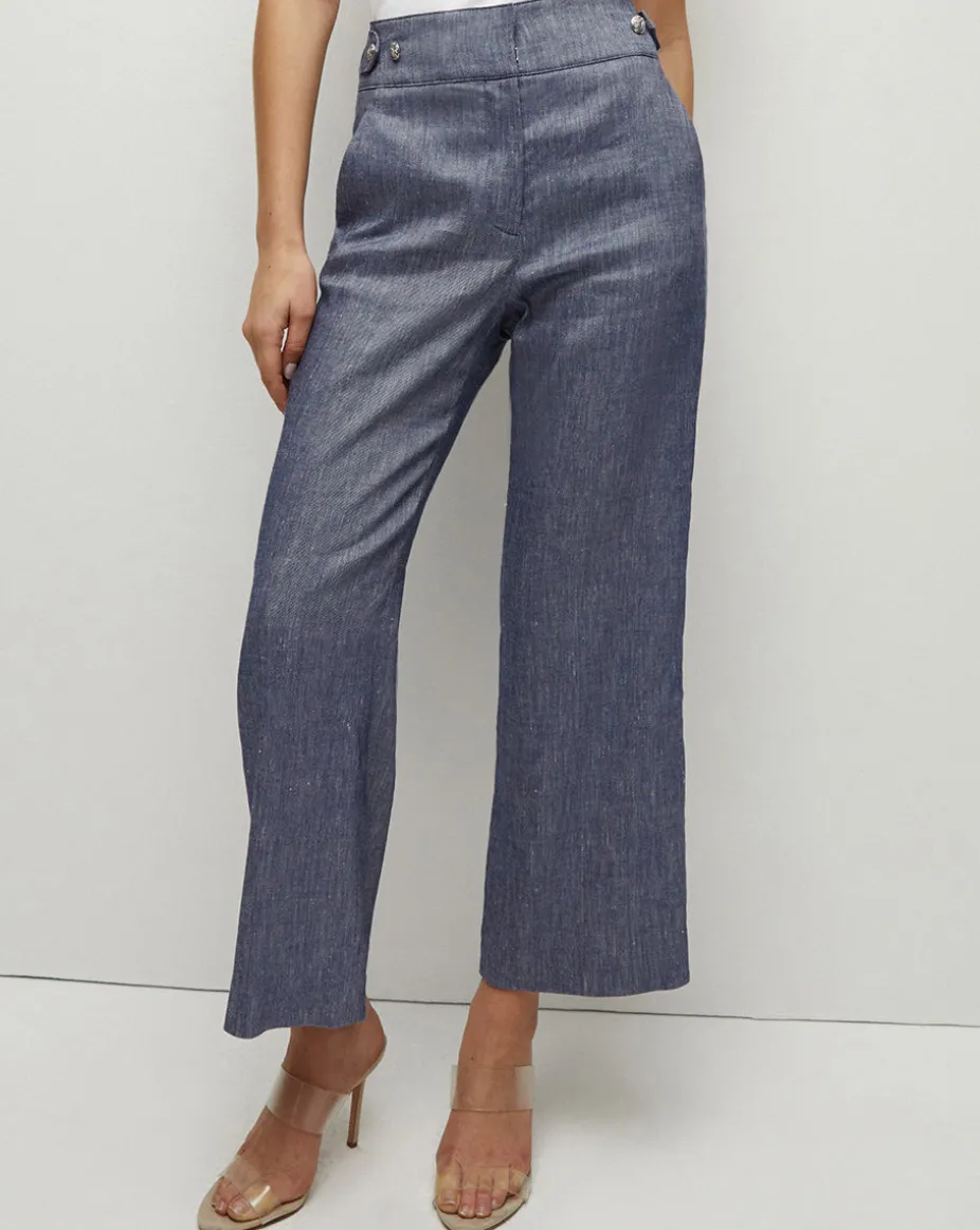 Aubrie Linen Pant in Blue Melange