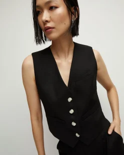 Bennett Twill-Linen Vest in Black