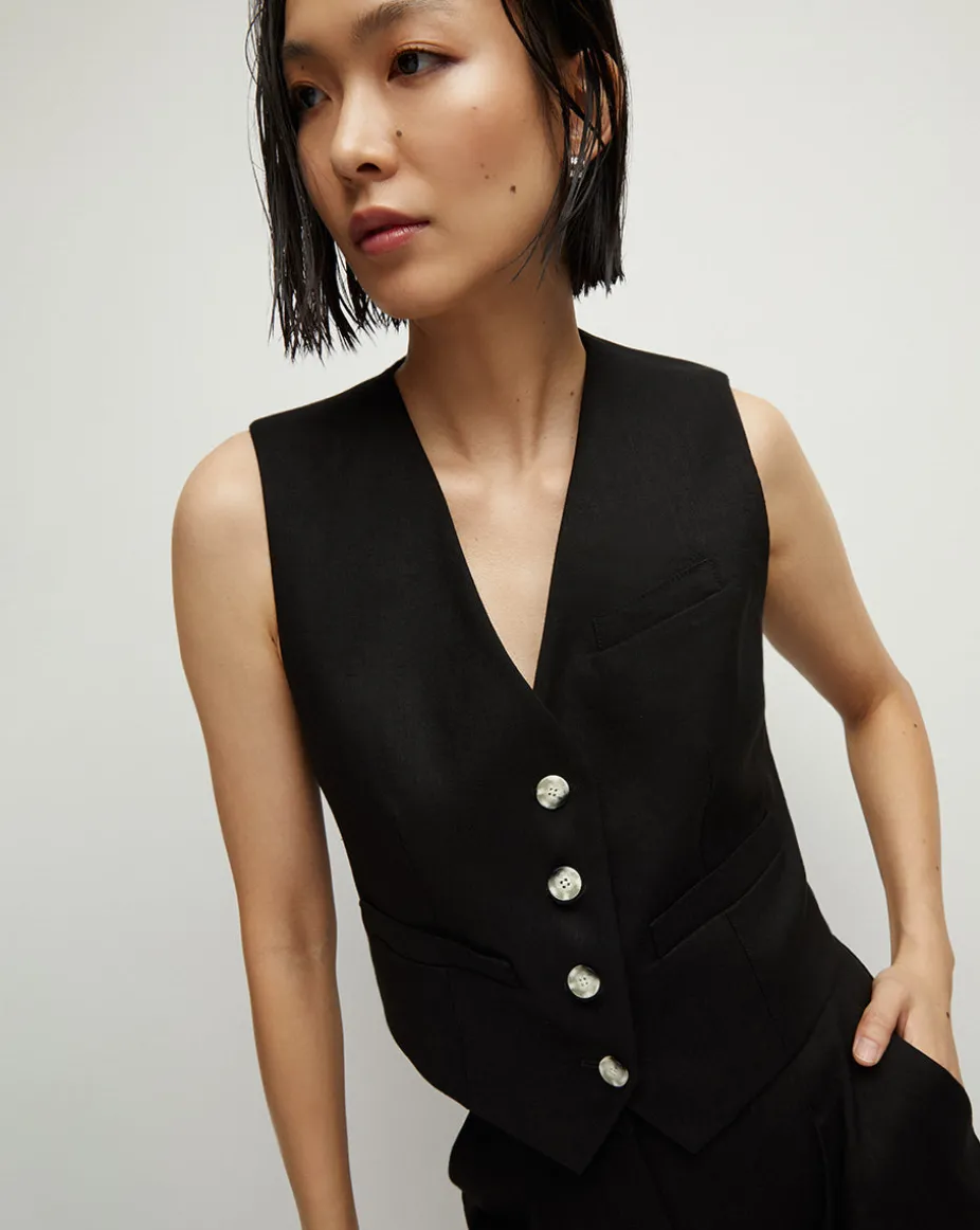 Bennett Twill-Linen Vest in Black