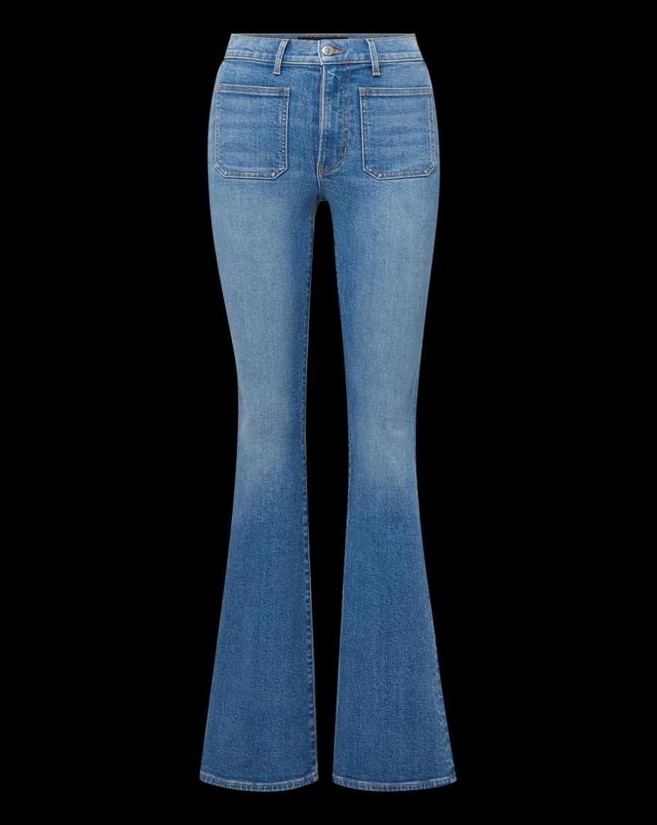 Beverly Patch-Pocket Skinny-Flare Jean in Seawater Stone