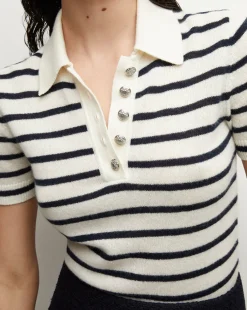 Brandt Cashmere Polo in Ivory/Navy
