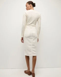 Breves Corduroy Midi Skirt in Ecru