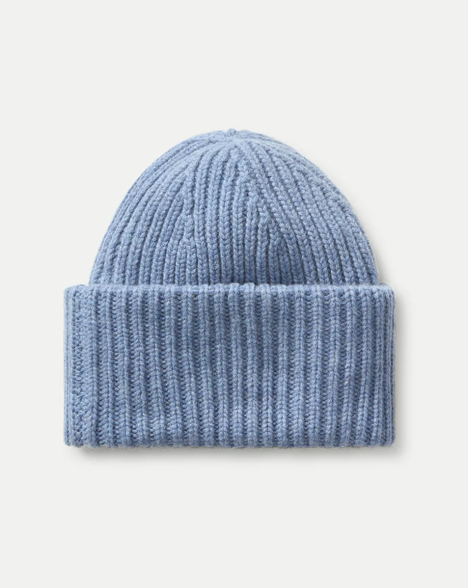 Cashmere Foldover Beanie in Smoke Blue