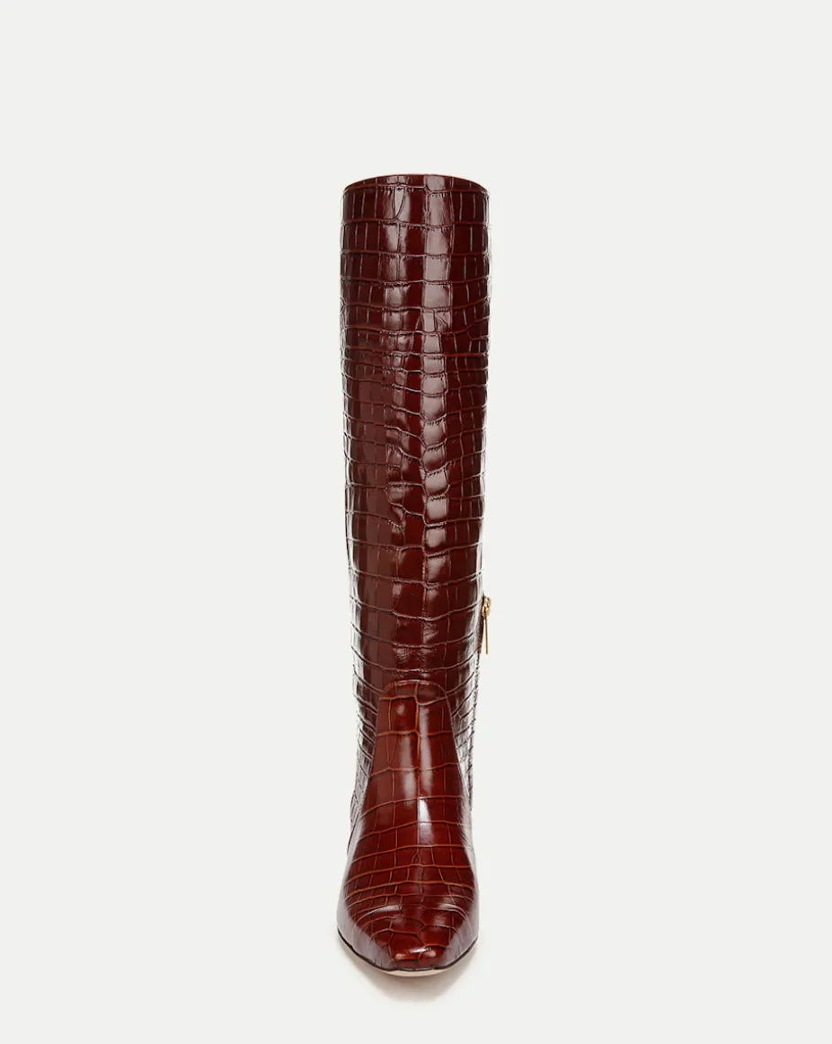 Cecile Croc Knee High Boots in Brown