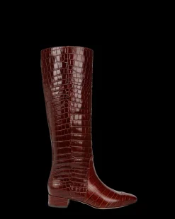 Cecile Croc Knee High Boots in Brown