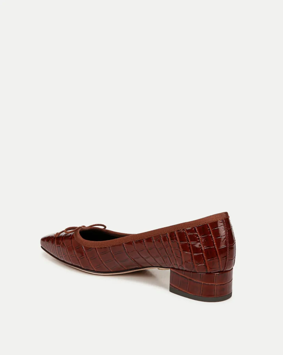 Cecile Croc-Embossed Ballet Pump in Sepia
