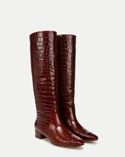 Cecile Croc-Embossed Tall Boot Wide-Calf