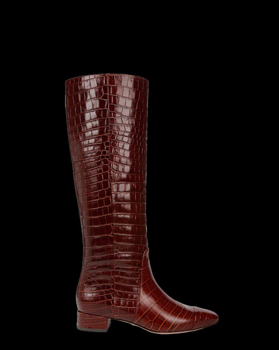 Cecile Croc-Embossed Tall Boot Wide-Calf