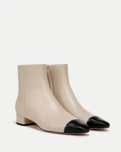 Cecile Leather Cap-Toe Bootie in Ecru/Black
