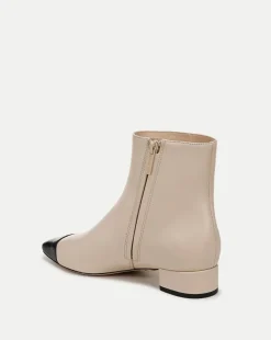Cecile Leather Cap-Toe Bootie in Ecru/Black