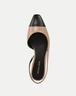 Cecile Leather Cap-Toe Slingback in Bisque/Black