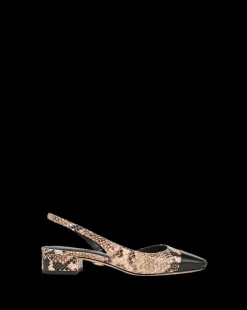 Cecile Snakeskin-Embossed Slingback in Latte/Black