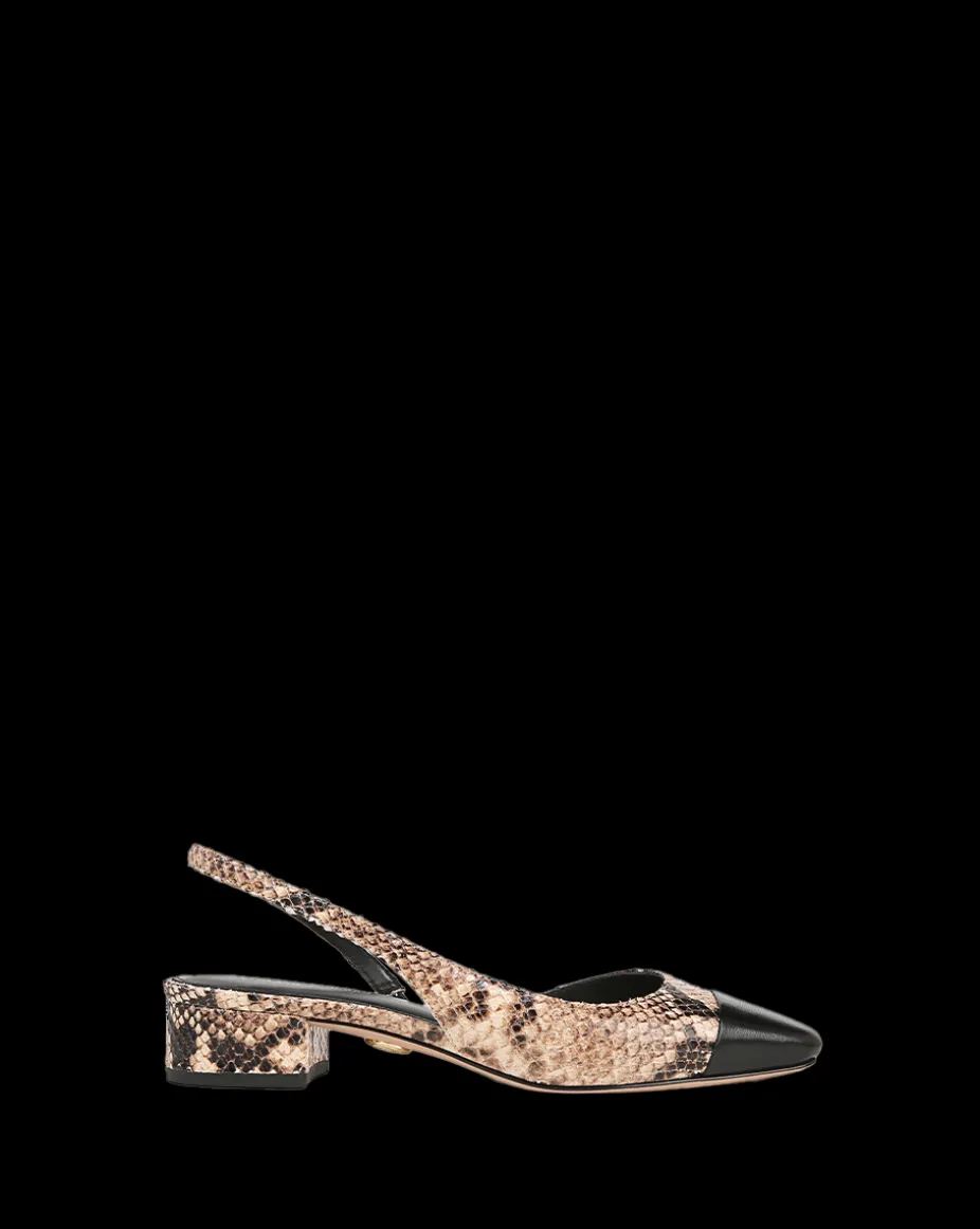 Cecile Snakeskin-Embossed Slingback in Latte/Black