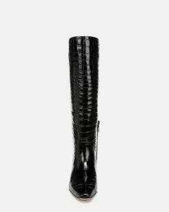 Cecile Wide Calf Croc Tall Boot in Black
