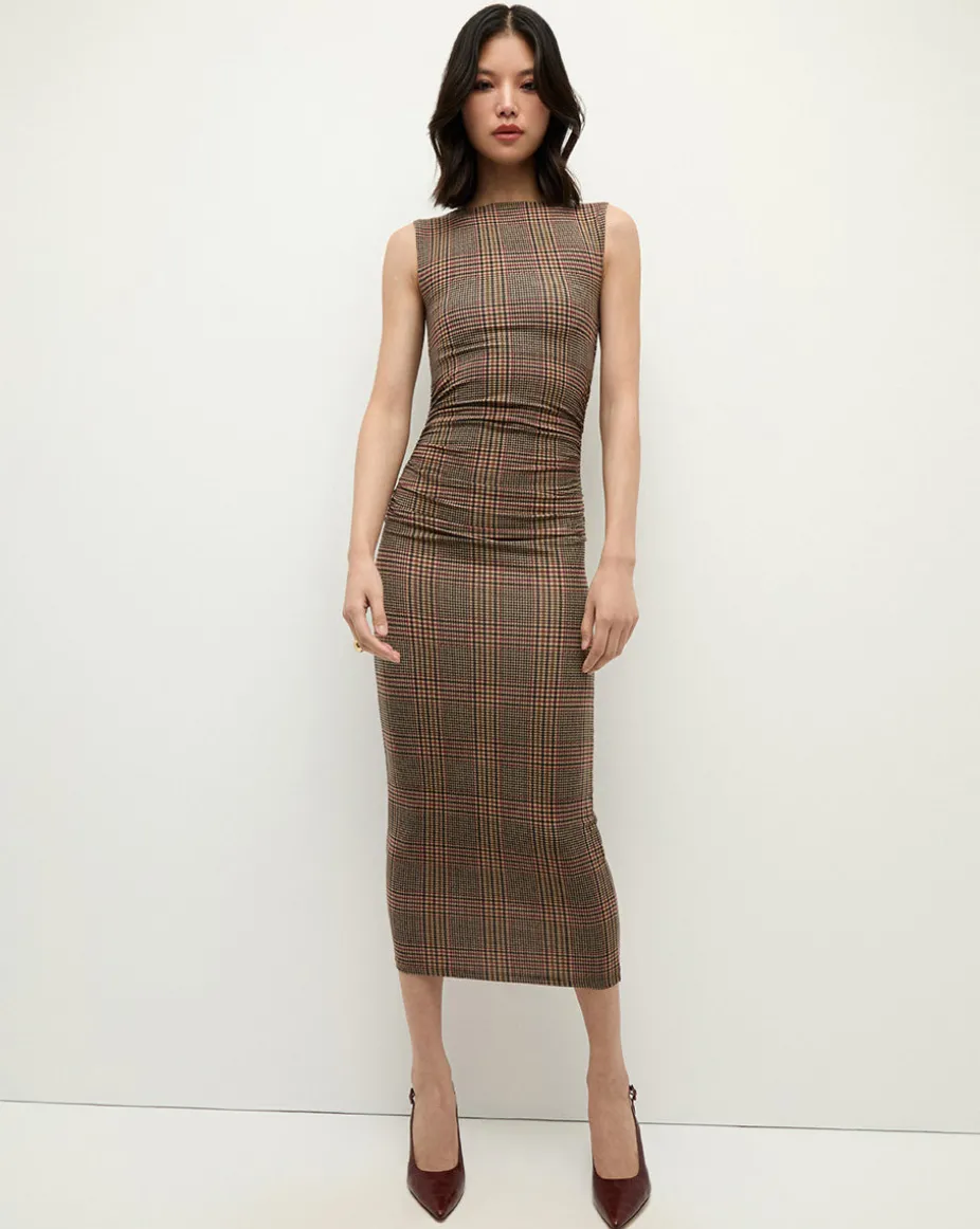 Charissa Plaid Sheath Dress in Camel