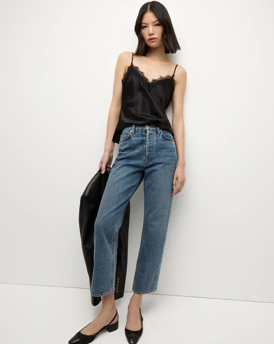 Ciarlo Lace-Trim Tank Silk Camisole in Black