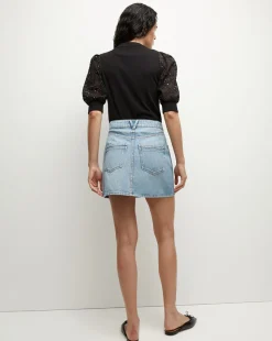 Coralee Eyelet Puff-Sleeve Tee in Black