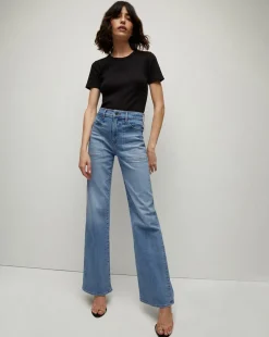 Crosbie Patch-Pocket Slim Wide-Leg Jeans in Amethyst