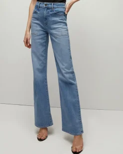 Crosbie Patch-Pocket Slim Wide-Leg Jeans in Amethyst
