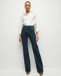 Crosbie Rhinestone Wide-Leg Jean in Indigo Rinse