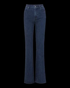 Crosbie Rhinestone Wide-Leg Jean in Indigo Rinse