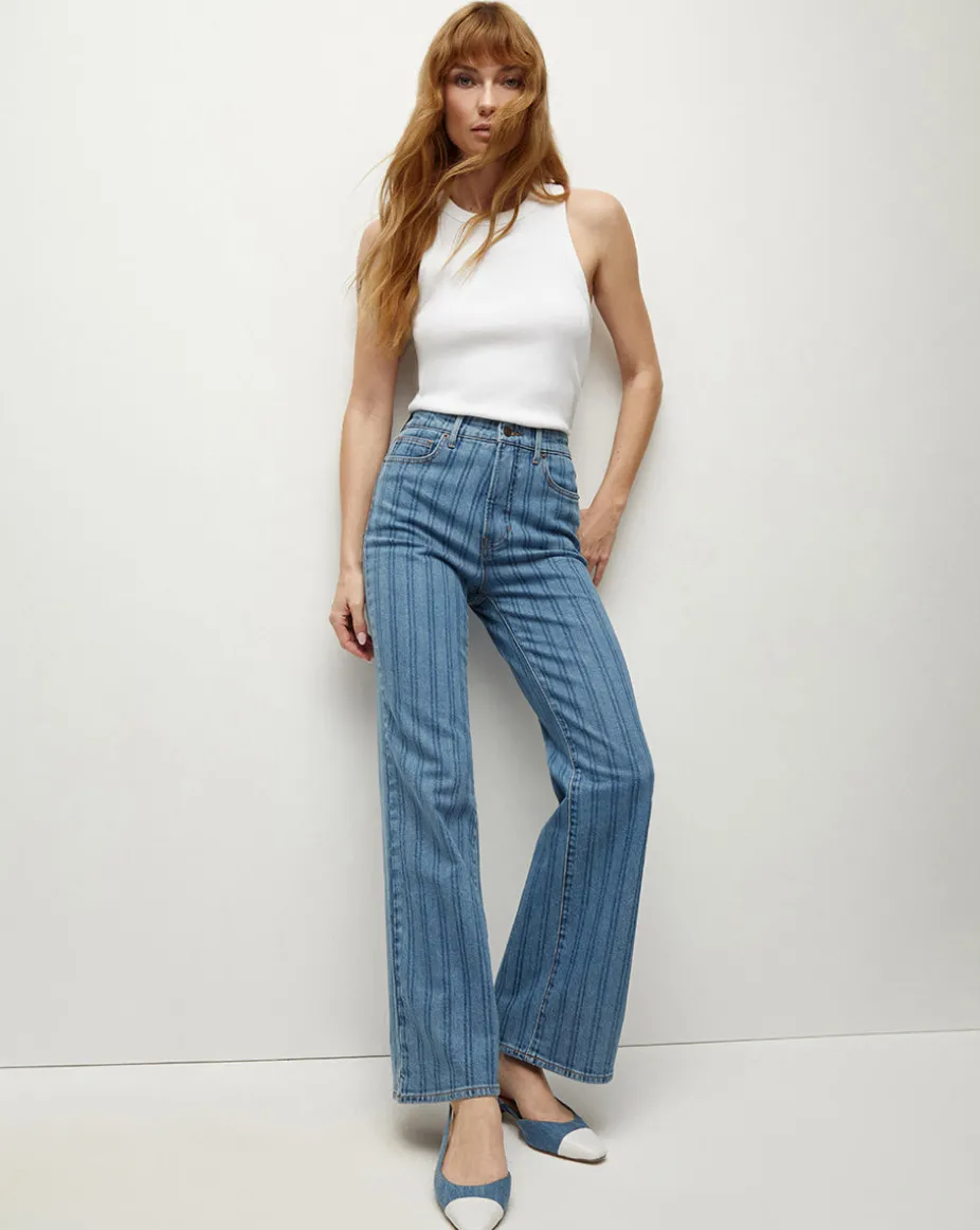 Crosbie Striped Loafer Length Wide-Leg Jean in Sapphire Stripe
