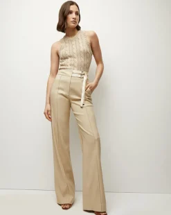 Cruz Stretch-Linen Pants in Stone Khaki