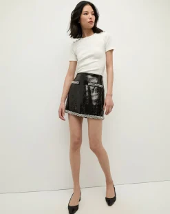 Draya Rhinestone Button Tee in White