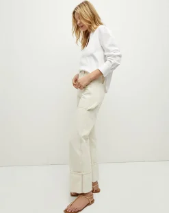 Dylan Cuffed Cargo Straight-Leg Jean in Ecru