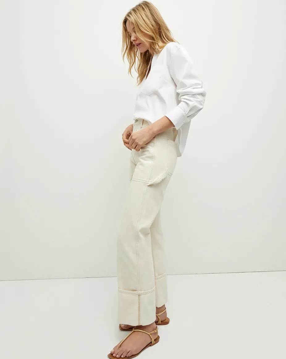 Dylan Cuffed Cargo Straight-Leg Jean in Ecru