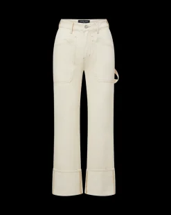 Dylan Cuffed Cargo Straight-Leg Jean in Ecru