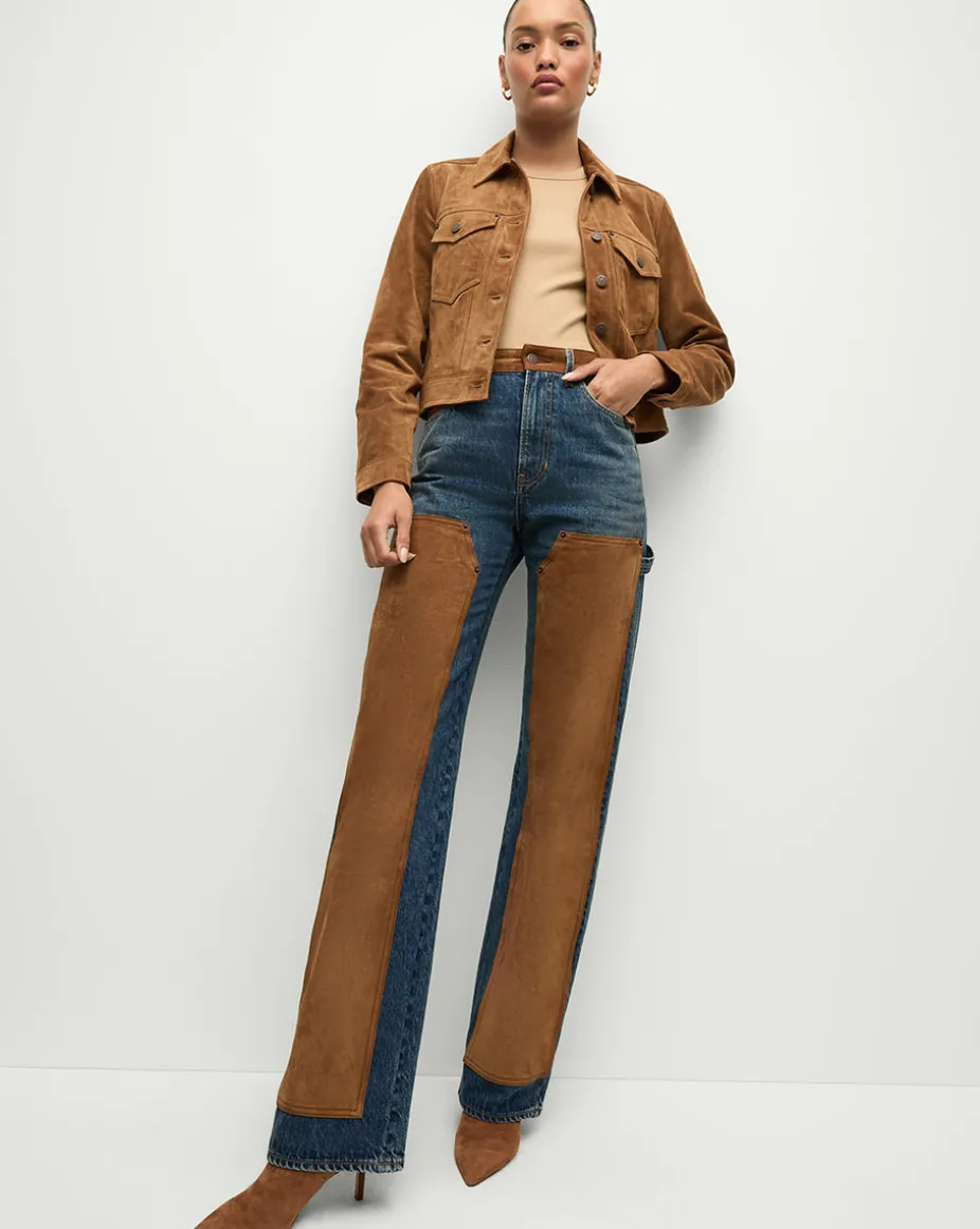 Dylan Suede-Patchwork Straight-Leg Jean in Equinox Blue