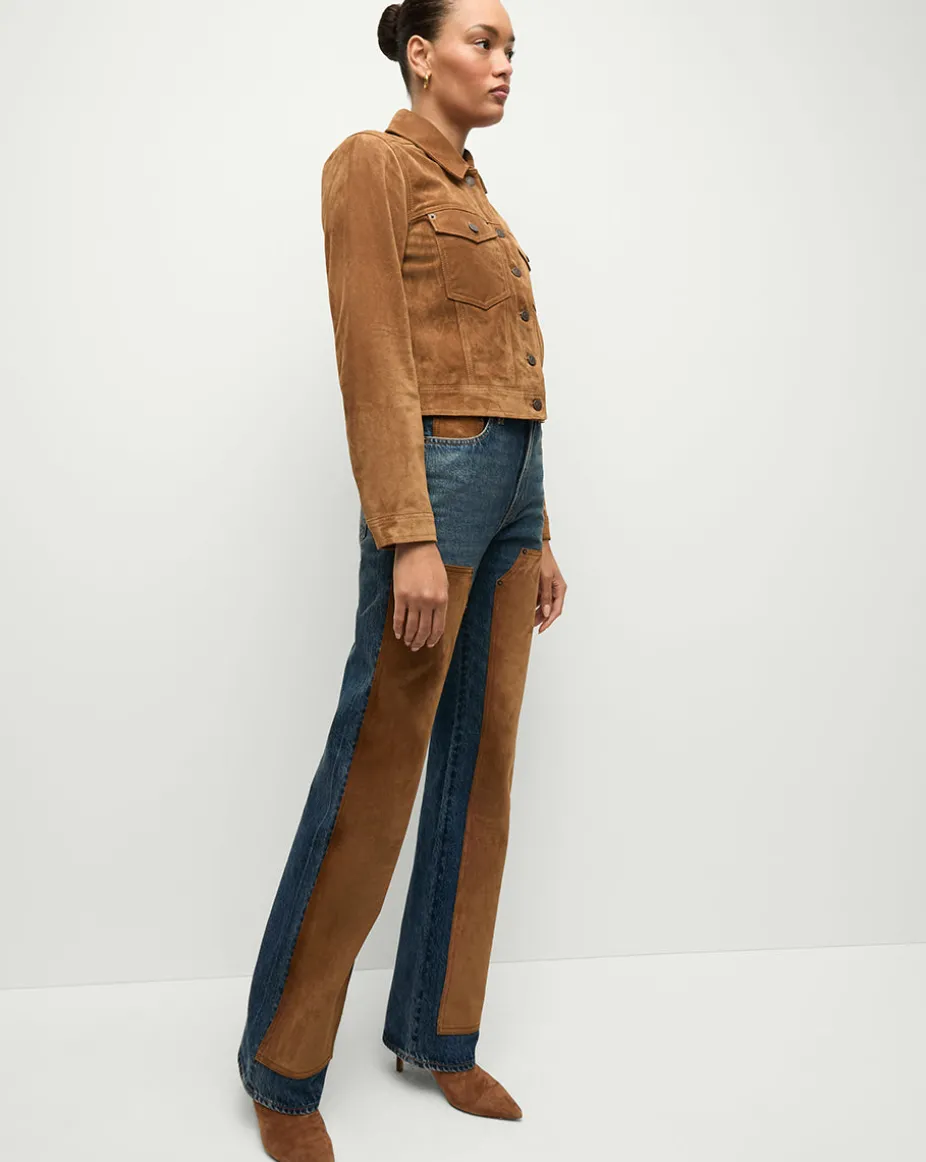 Dylan Suede-Patchwork Straight-Leg Jean in Equinox Blue
