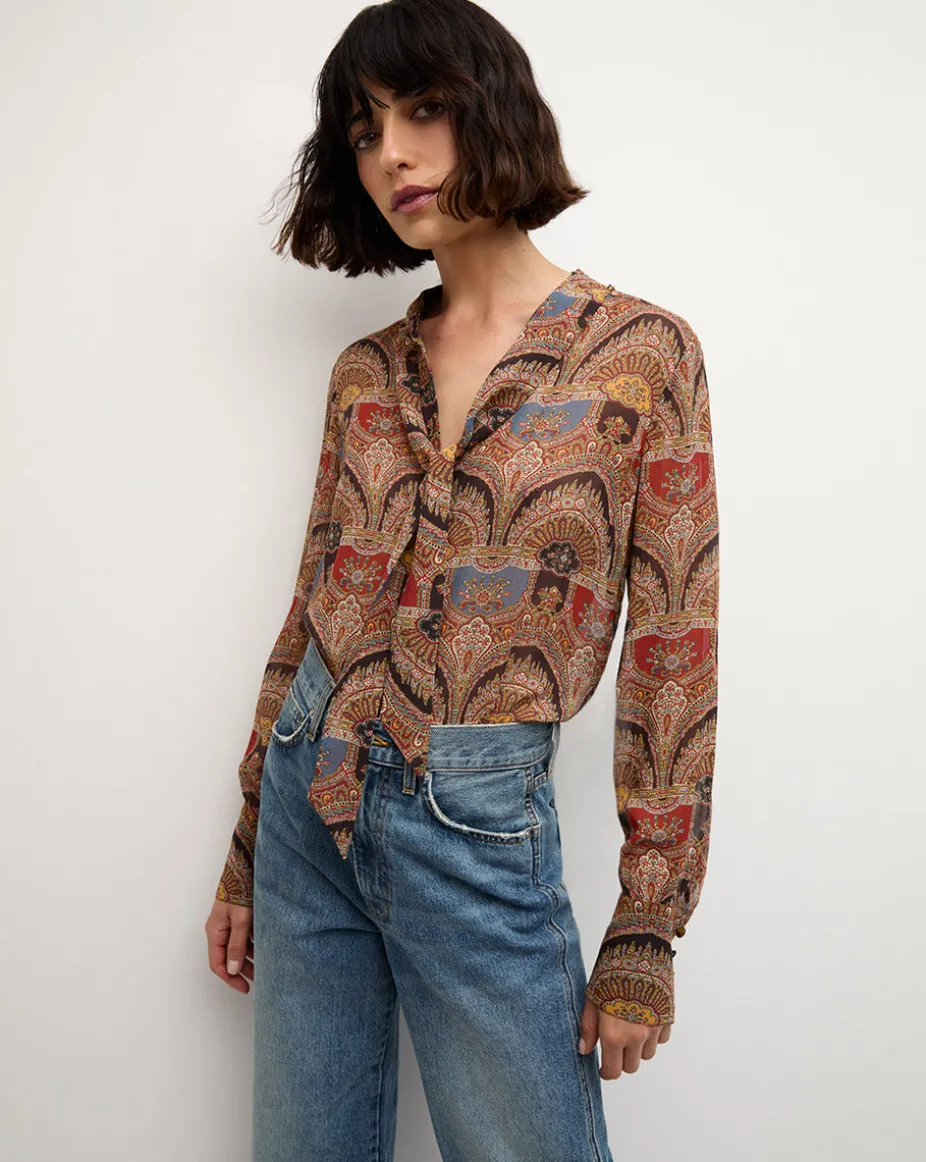 Elaine Bow Blouse in Dark Chocolate Multi